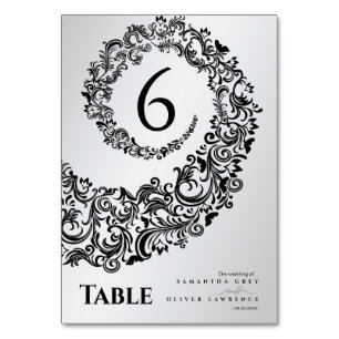 Elegant Black and White Damask Wedding Table Numbe Number