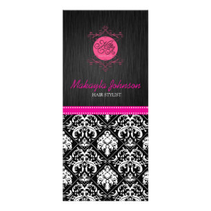 Elegant Black and White Damask with Pink Ribbon Rack Card