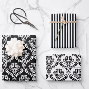 Elegant Black and White Damask Wrapping Paper Sheet