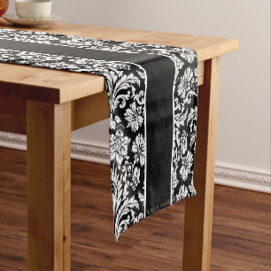 Elegant Black and White Damasks & Stripes Short Table Runner