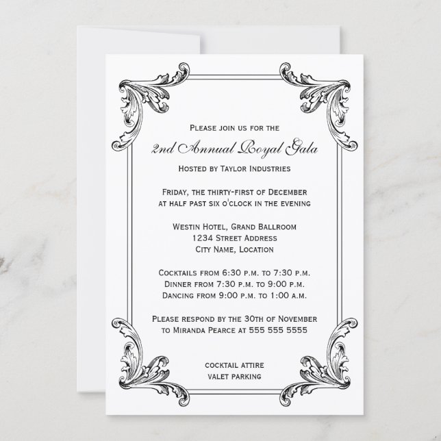 Elegant Black and White Decorative Design Invitation (Back)
