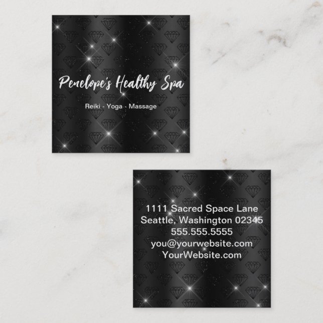 Elegant Black and White Diamonds Square Business Card (Front/Back)