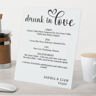 Elegant Black and White Drunk in Love Wedding Menu Pedestal Sign