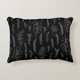 Elegant Black and White Eucalyptus Pattern   Decorative Cushion