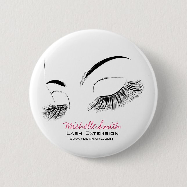 Elegant Black and White Eyelashes Drawing Lash Bar 6 Cm Round Badge (Front)