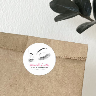 Elegant Black and White Eyelashes Drawing Lash Bar Classic Round Sticker