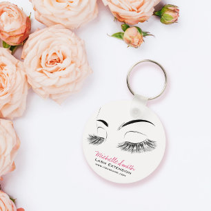 Elegant Black and White Eyelashes Drawing Lash Bar Key Ring