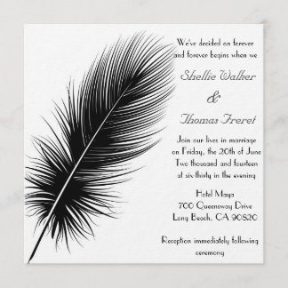 Elegant Black and White Feather Wedding Invitation