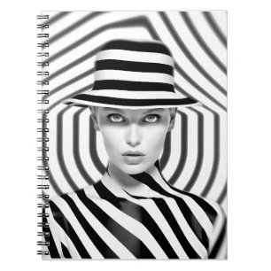 Elegant Black And White Female Art Illustration Notebook