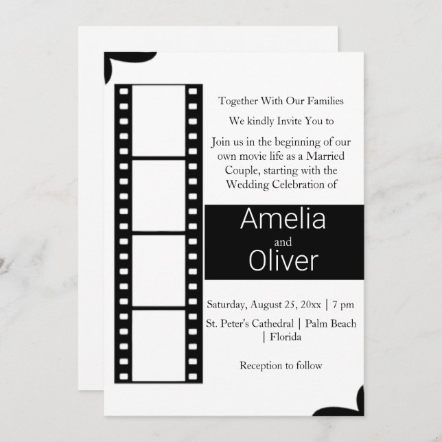 Elegant Black and White Film Roll Wedding Invitation (Front/Back)