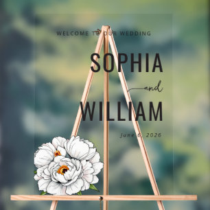 Elegant Black and White Floral Acrylic Sign