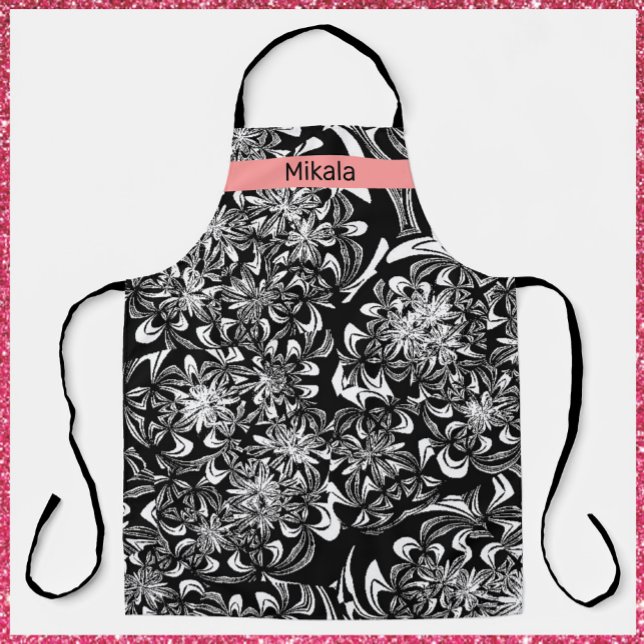 Elegant Black and White Floral  Apron (Creator Uploaded)