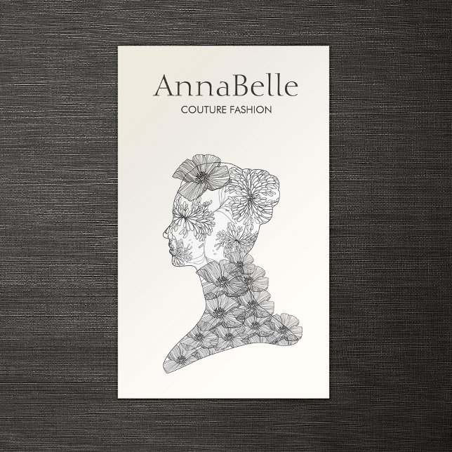 Elegant Black and White Floral Beauty Woman Business Card (Creator Uploaded)