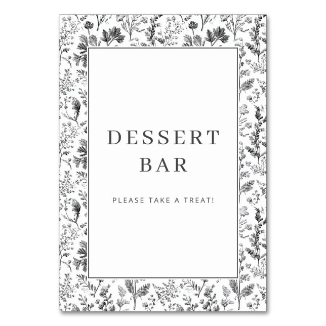 Elegant Black and White Floral Border Table Number (Front)