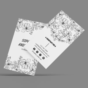 Elegant Black and White Floral Business Card