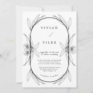 Elegant Black And White Floral Capsul Wedding Invitation