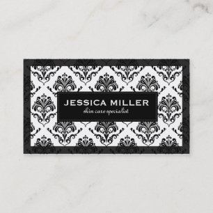 Elegant Black And White Floral Damask 6 Business Card