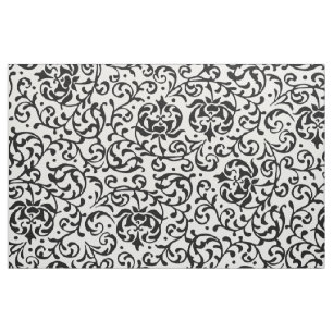 Elegant Black and White Floral Damask Fabric