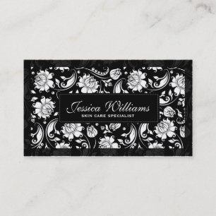 Elegant Black And White Floral Damasks Business Card