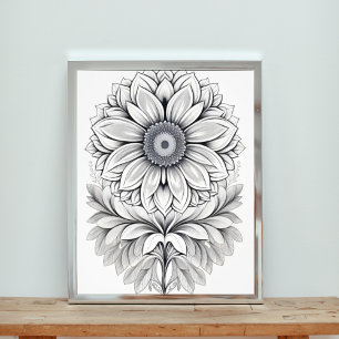 Elegant Black and White Floral Design Photo Print