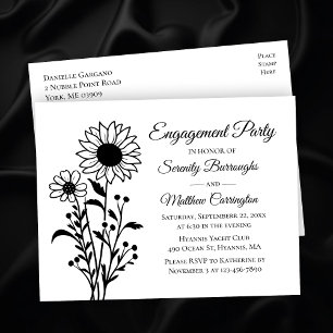 Elegant Black and White Floral Engagement Party  Postcard