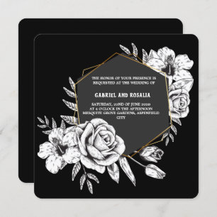Elegant Black and White Floral Geometric Wedding Invitation