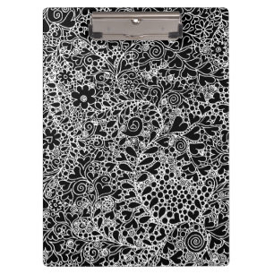 Elegant Black and White Floral Lace Art Clipboard