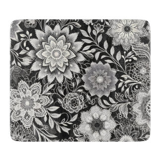 Elegant Black and White Floral Lace Pattern Cutting Board