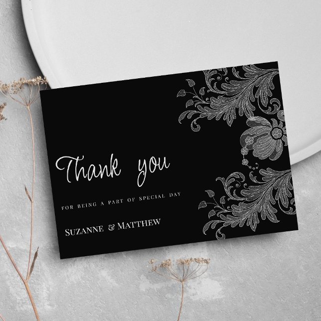  Elegant black and white floral lace Thank You Invitation (Elegant black and white floral lace Thank You)