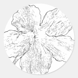 Elegant Black and White Floral Line Art Classic Round Sticker