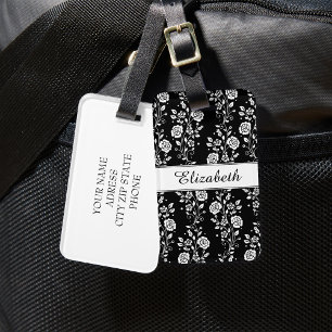 Elegant Black And White Floral Luggage Tag
