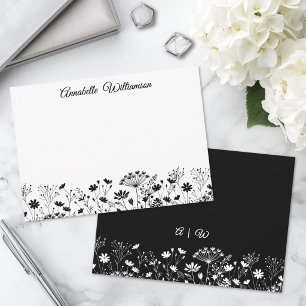 Elegant Black And White Floral Monogram Card
