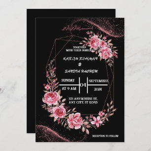 Elegant Black and white floral Muslim Wedding Invitation