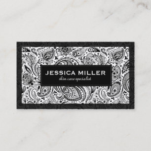 Elegant Black And White Floral Paisley 2 Business Card