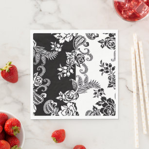 Elegant Black and White Floral Party Napkins