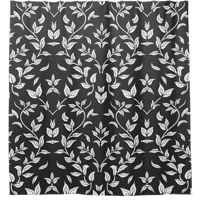 Elegant Black and White Floral Pattern  Shower Curtain (Front)