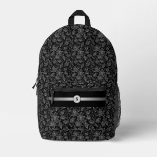 Elegant Black and White Floral Personalised Printed Backpack