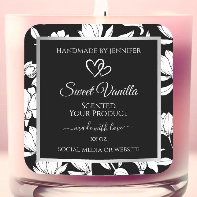 Elegant Black and White Floral Product Labels (Creator Uploaded)