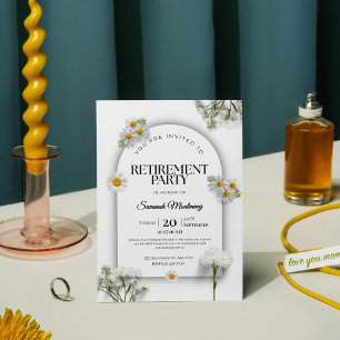 Elegant Black and White Floral Retirement Party  Invitation