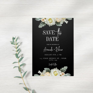 Elegant Black and White Floral Save the Date Invitation