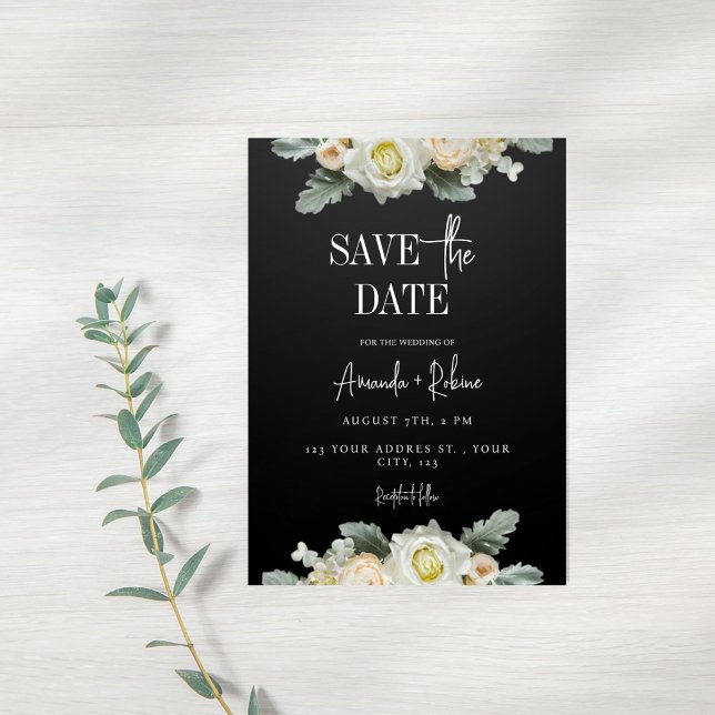Elegant Black and White Floral Save the Date Invitation (Creator Uploaded)
