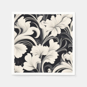 Elegant Black and White Floral Swirls Napkin
