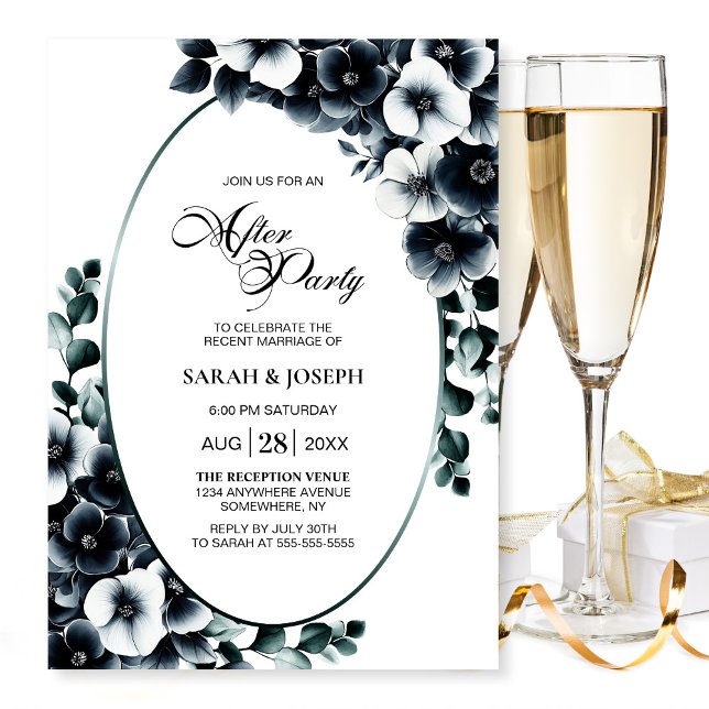 Elegant Black and White Floral Wedding After Party Invitation (Creator Uploaded)
