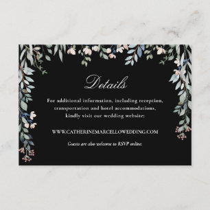 Elegant Black And White Floral Wedding Details Enclosure Card