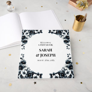 Elegant Black and White Floral Wedding Guest Book