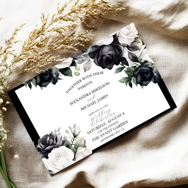 Elegant Black and White Floral Wedding Invitation (Creator Uploaded)