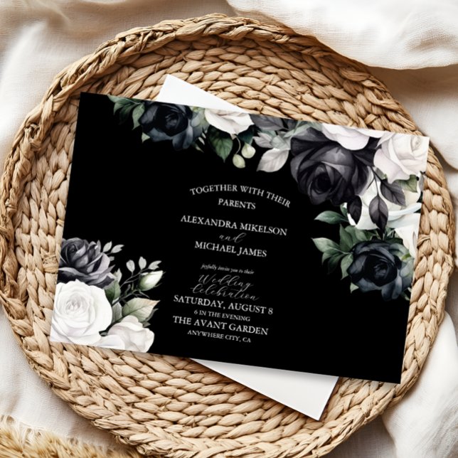 Elegant Black and White Floral Wedding Invitation (Creator Uploaded)