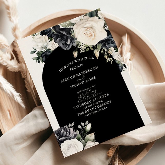 Elegant Black and White Floral Wedding Invitation (Creator Uploaded)