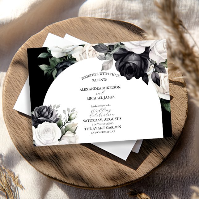 Elegant Black and White Floral Wedding Invitation (Creator Uploaded)