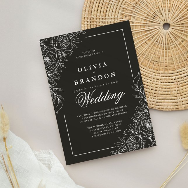 Elegant Black and White Floral Wedding Invitation (Creator Uploaded)